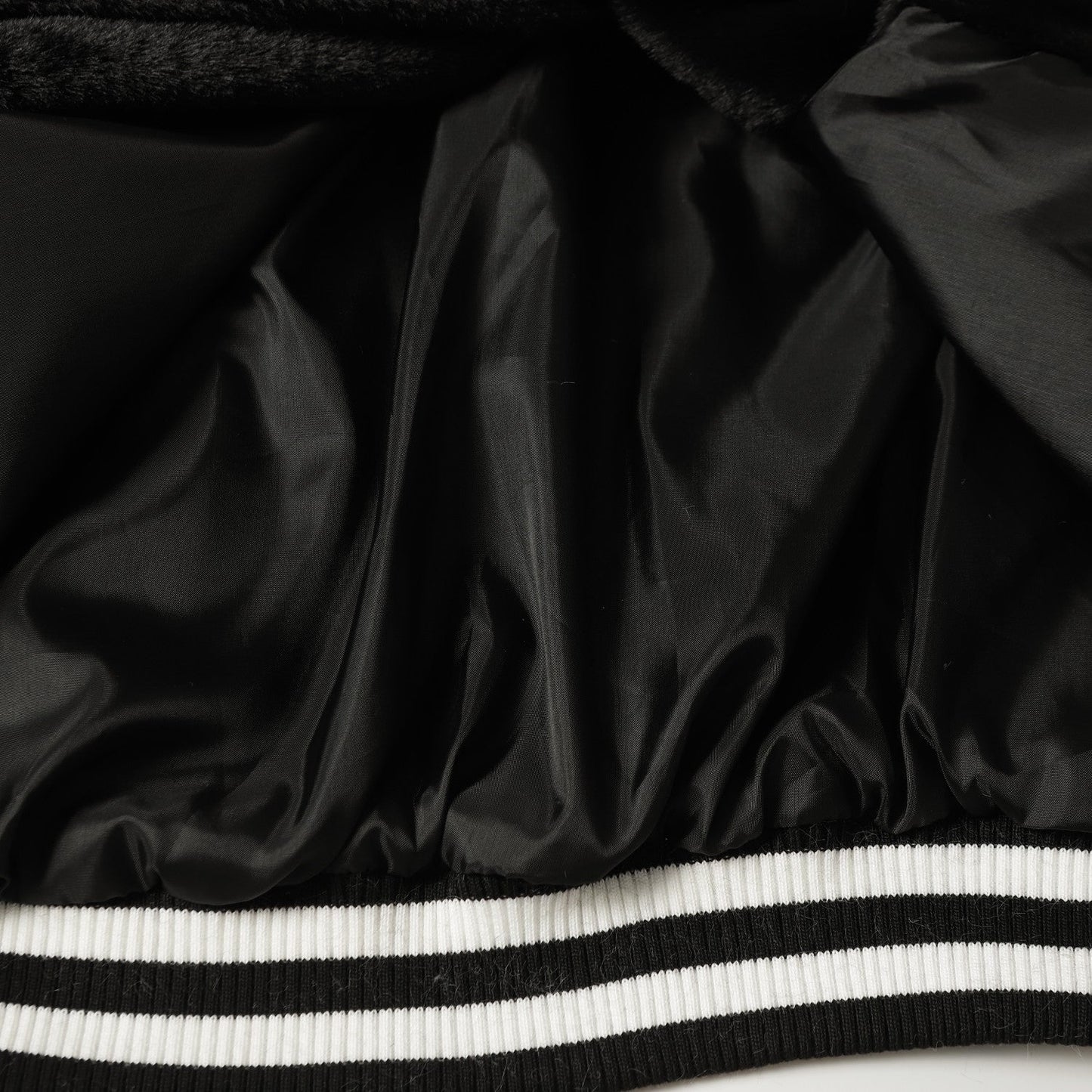 Chrome-Hearts Faux Fur Cross Varsity Jacket - Black White Gothic Streetwear 035