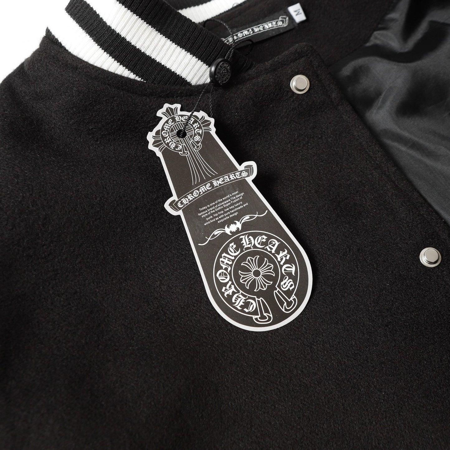 Chrome-Hearts Cross Embroidered Leather Sleeve Varsity Jacket - Black Street Style 116
