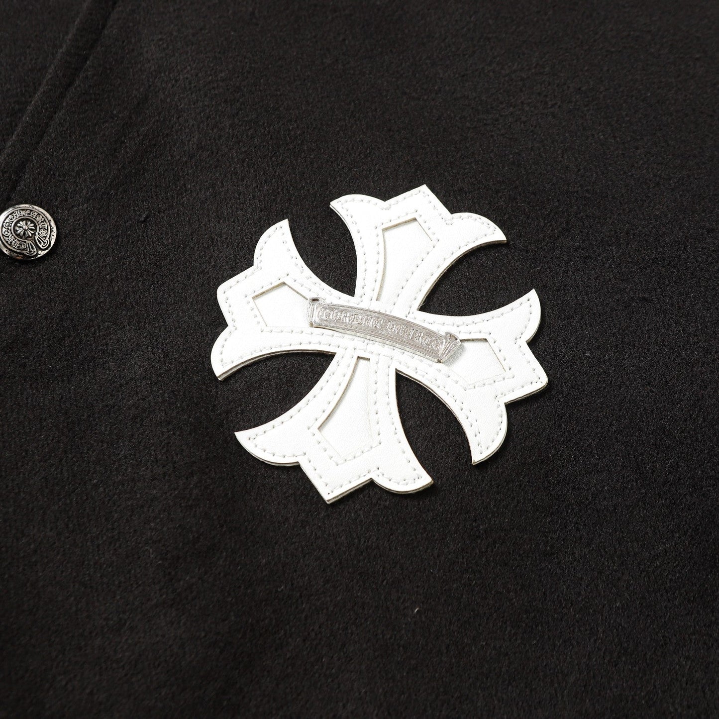 Chrome-Hearts Cross Embroidered Leather Sleeve Varsity Jacket - Black Street Style 116