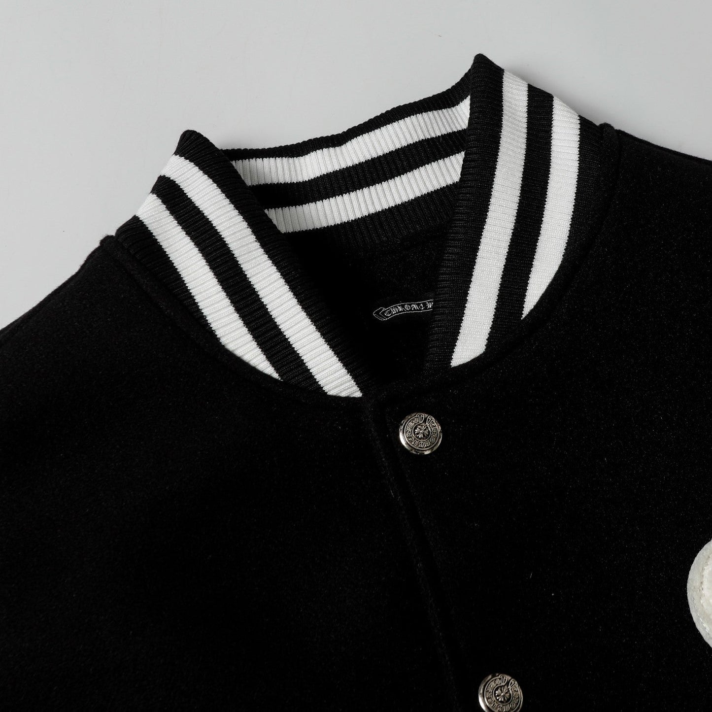 Chrome-Hearts Varsity Jacket - Black White Gothic Baseball Coat 2206
