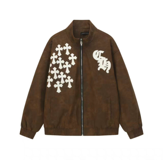 Chrome-Hearts Cross Patch Suede Jacket - Brown Gothic Streetwear Outerwear 8833