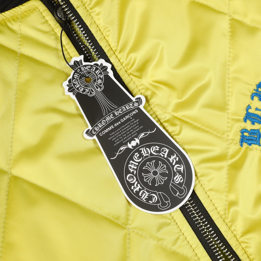 Chrome-Hearts Flaming Youth Bomber Jacket - Yellow Black Graphic Street Coat D10
