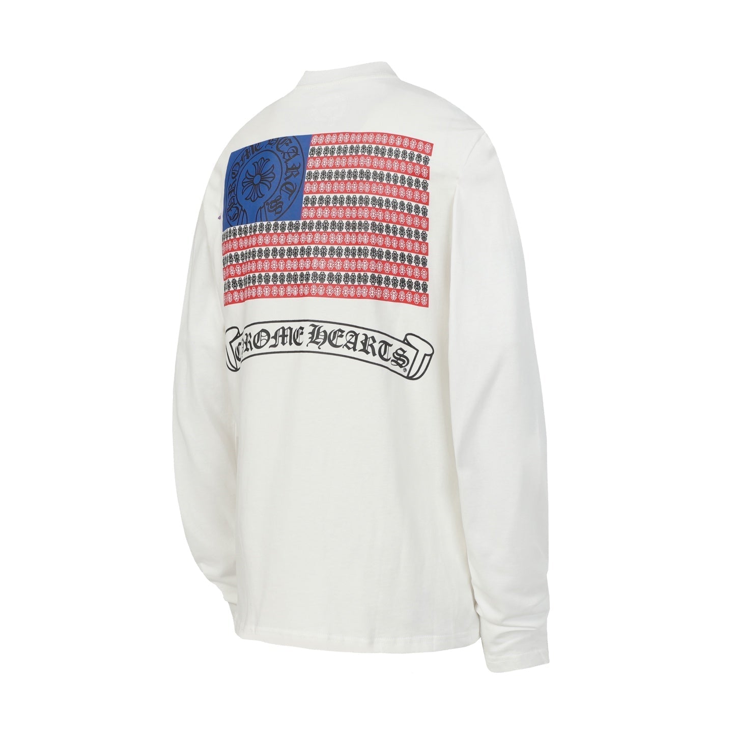 Chrome-Hearts Logo Flag Long Sleeve Tee - Black White Gothic Street T-Shirt K2126
