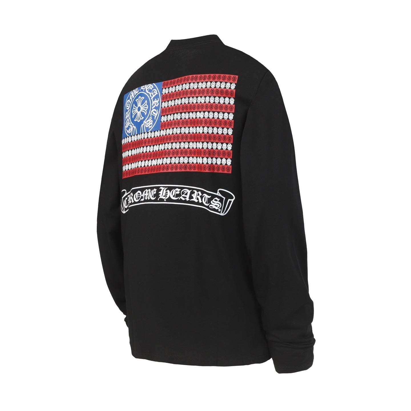 Chrome-Hearts Logo Flag Long Sleeve Tee - Black White Gothic Street T-Shirt K2126